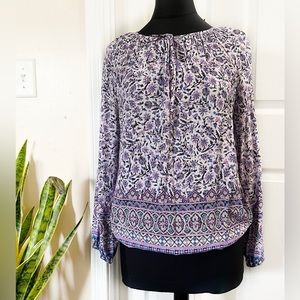Lucky Brand  Women’s Top Blouse, Ruched and Tie Neck, Long Sleeve. Sz S‎